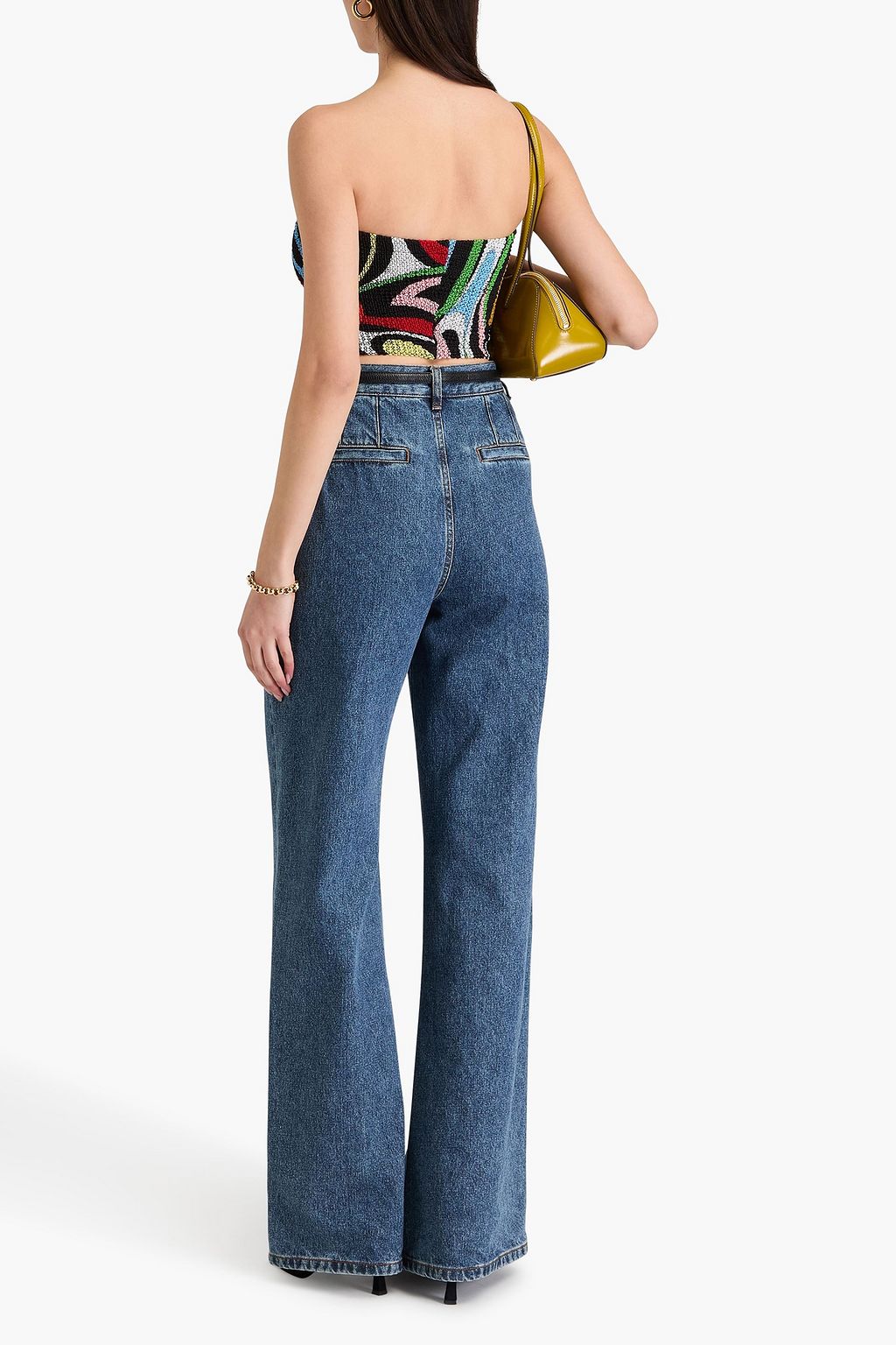 PUCCI Trägerloses Cropped Oberteil aus Crêpe mit Raffung und Print