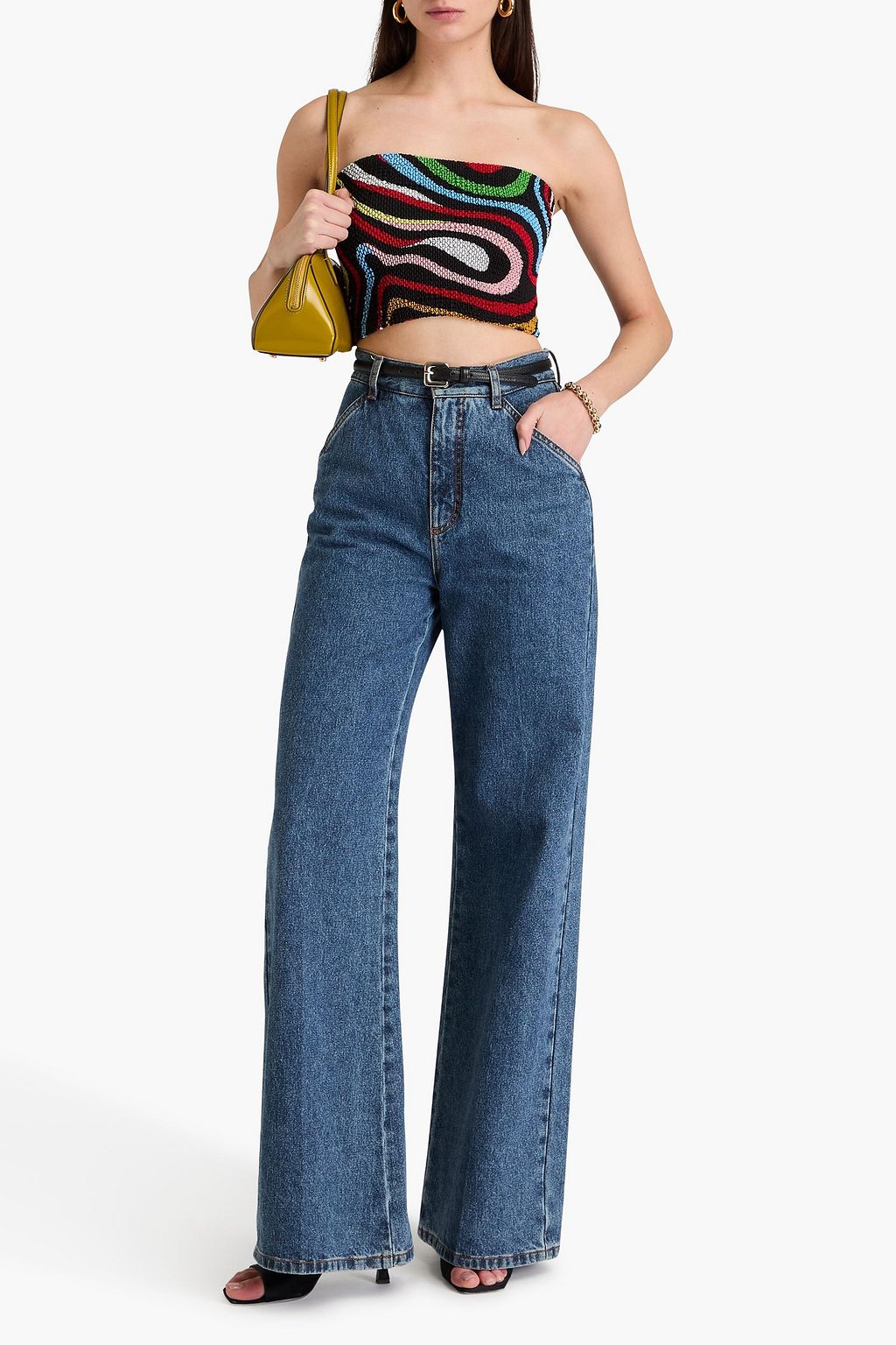 PUCCI Trägerloses Cropped Oberteil aus Crêpe mit Raffung und Print