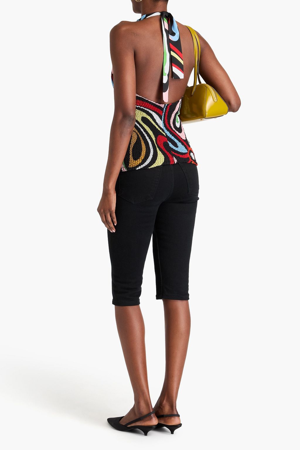 PUCCI Smocked printed crepe halterneck top