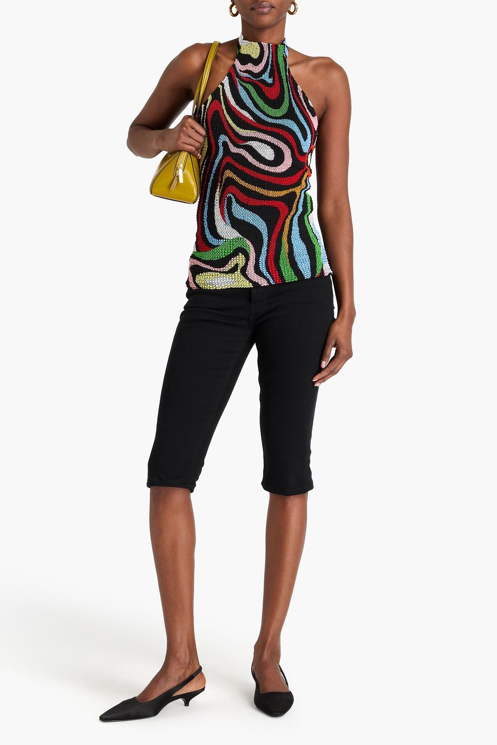 PUCCI Smocked printed crepe halterneck top