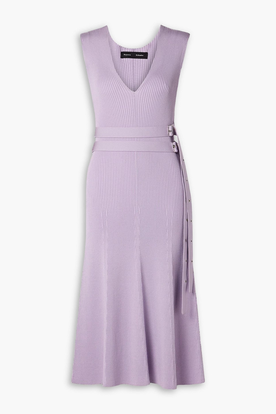 proenza schouler - madeline belted ribbed-knit midi dress - purple - xl