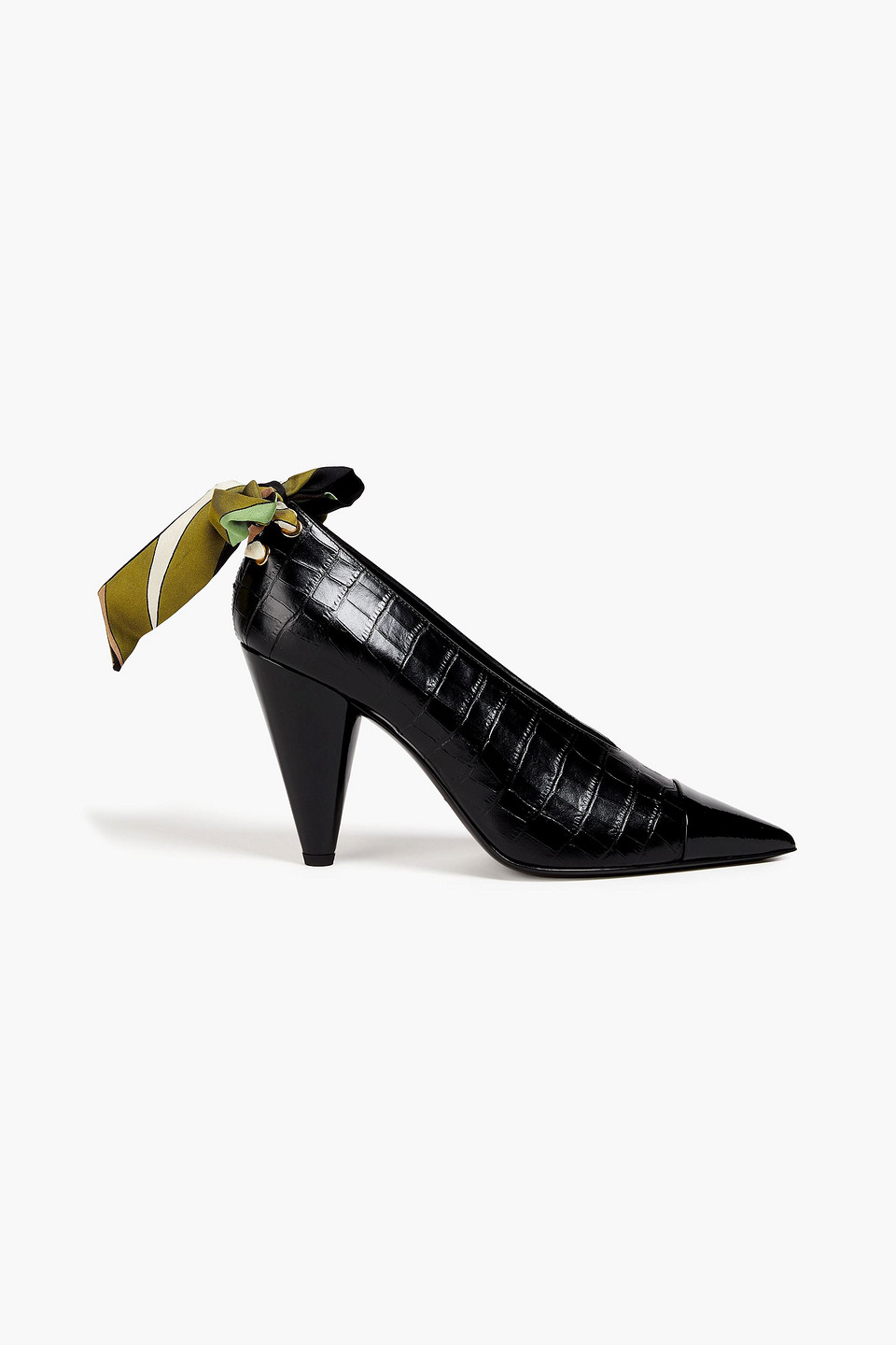 Pucci Bow-detailed Croc-effect Leather Pumps In Black