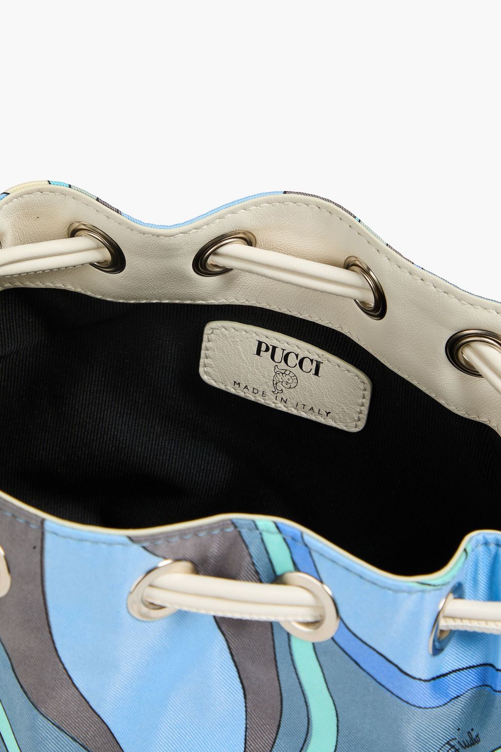 PUCCI Printed silk-twill and leather bucket bag