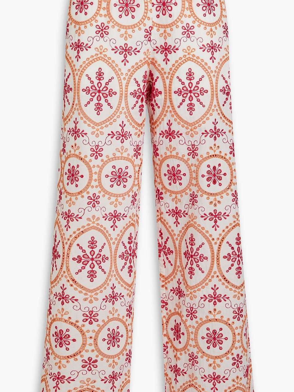 brigid broderie anglaise cotton-blend wide-leg pants