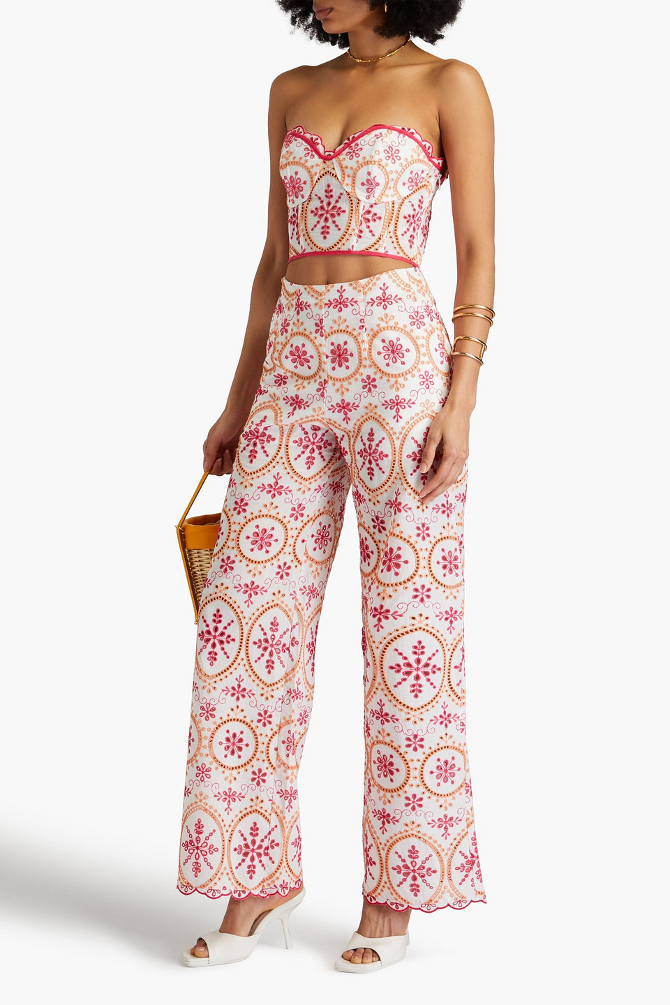 Charo Ruiz Brigid Broderie Anglaise Cotton-blend Wide-leg Pants In Fuchsia