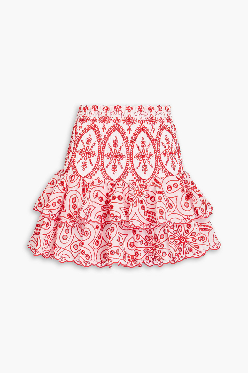 Charo Ruiz Noa Tiered Broderie Anglaise Cotton-blend Mini Skirt In Papaya