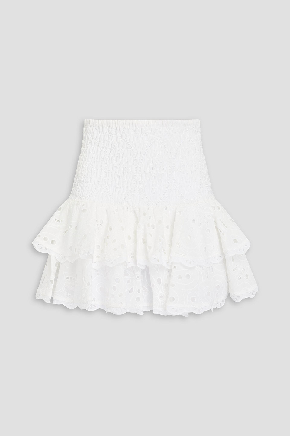 Charo Ruiz Noa Tiered Broderie Anglaise Cotton-blend Mini Skirt In White