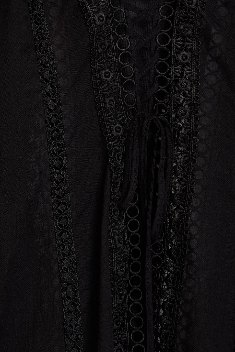 Charo Ruiz Zia Lace-up Cotton-blend Voile Kaftan In Schwarz