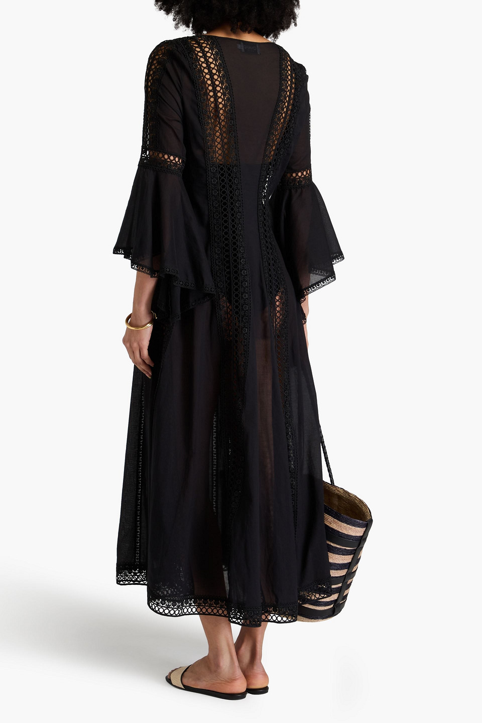 Charo Ruiz Zia Lace-up Cotton-blend Voile Kaftan In Schwarz