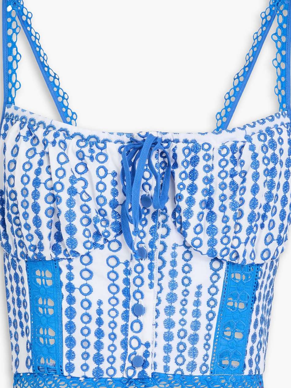 valencia cropped broderie anglaise cotton-blend top