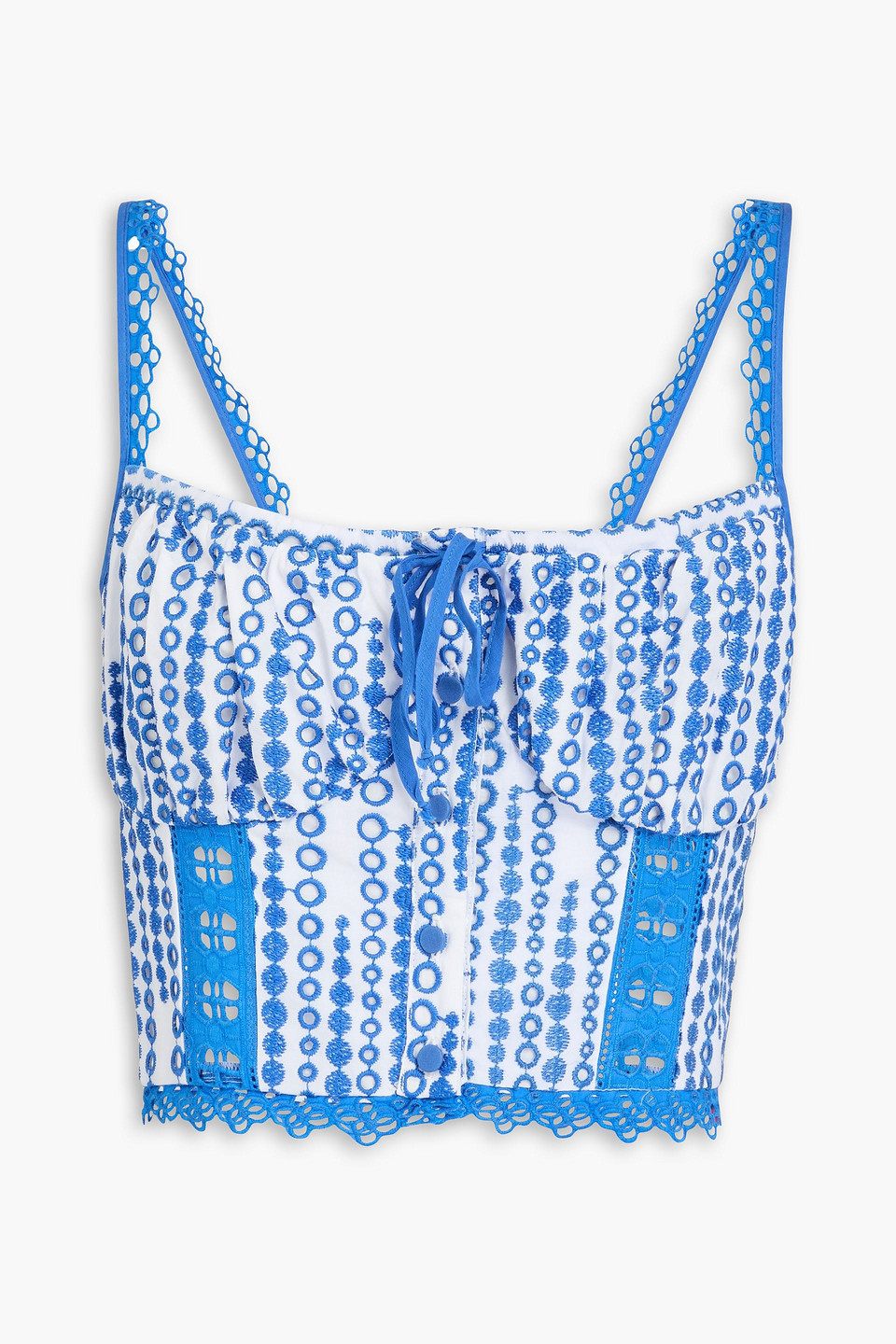 Charo Ruiz Valencia Cropped Broderie Anglaise Cotton-blend Top In Blue