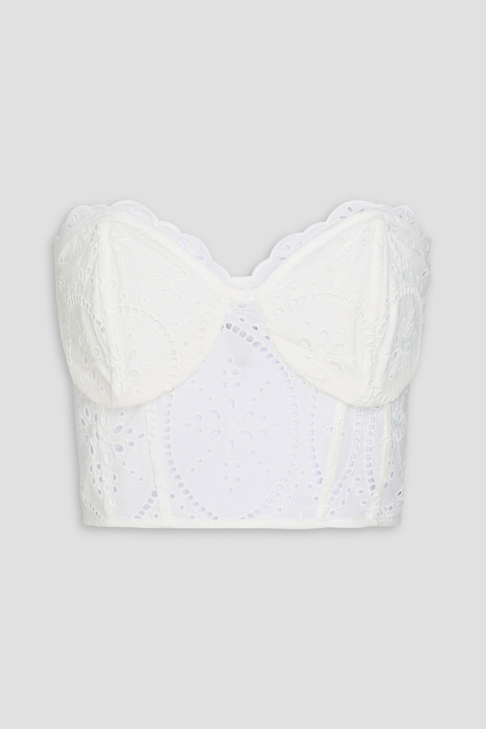Charo Ruiz Lita Strapless Cropped Broderie Anglaise Cotton-blend Top In White