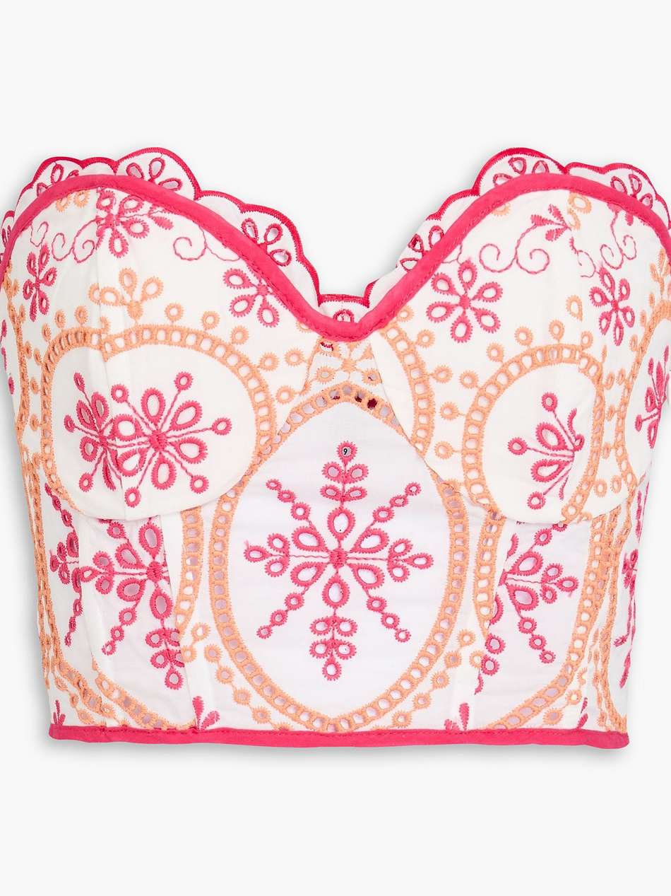lita strapless cropped broderie anglaise cotton-blend top