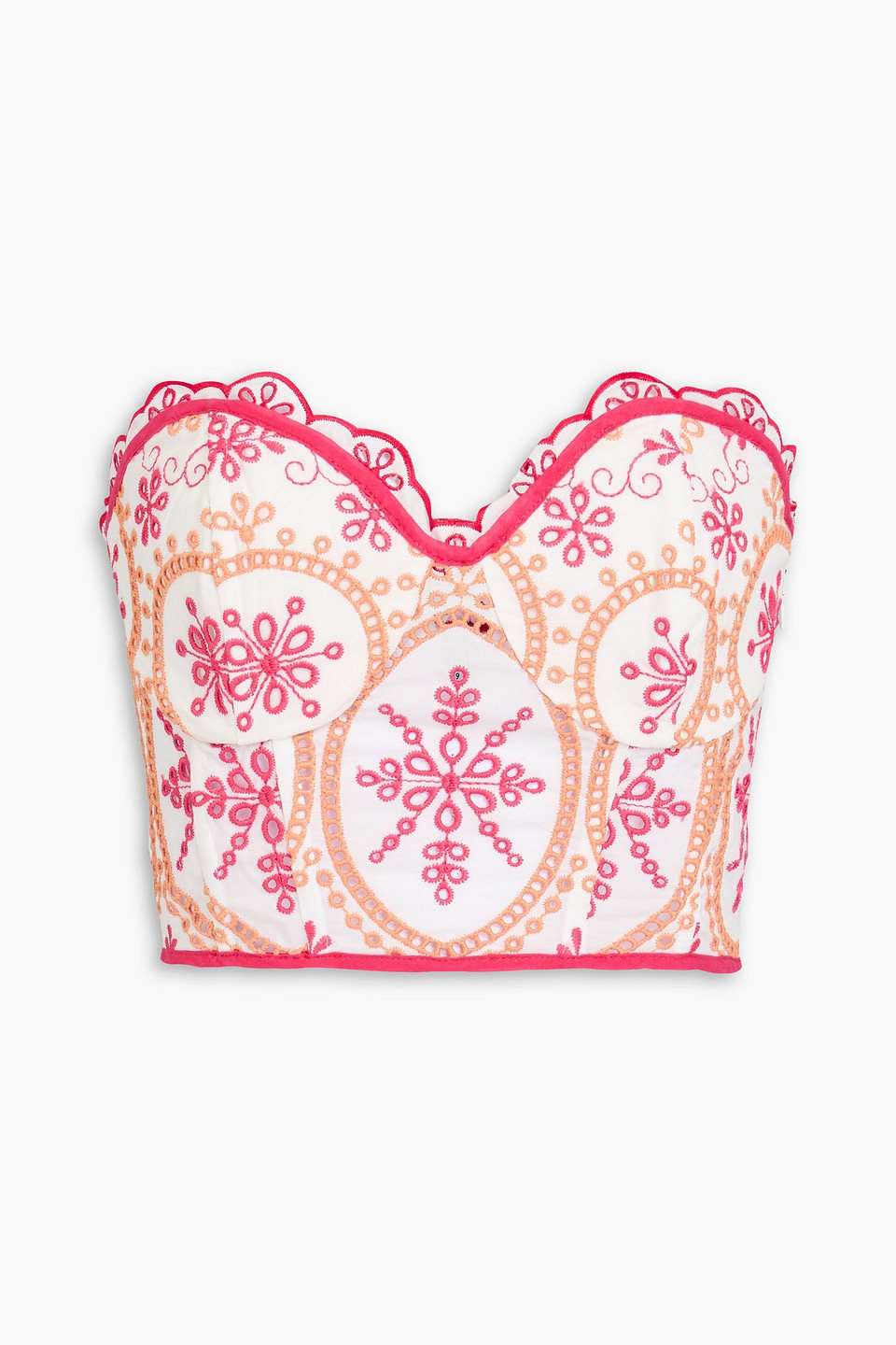 Charo Ruiz Lita Strapless Cropped Broderie Anglaise Cotton-blend Top In Fuchsia