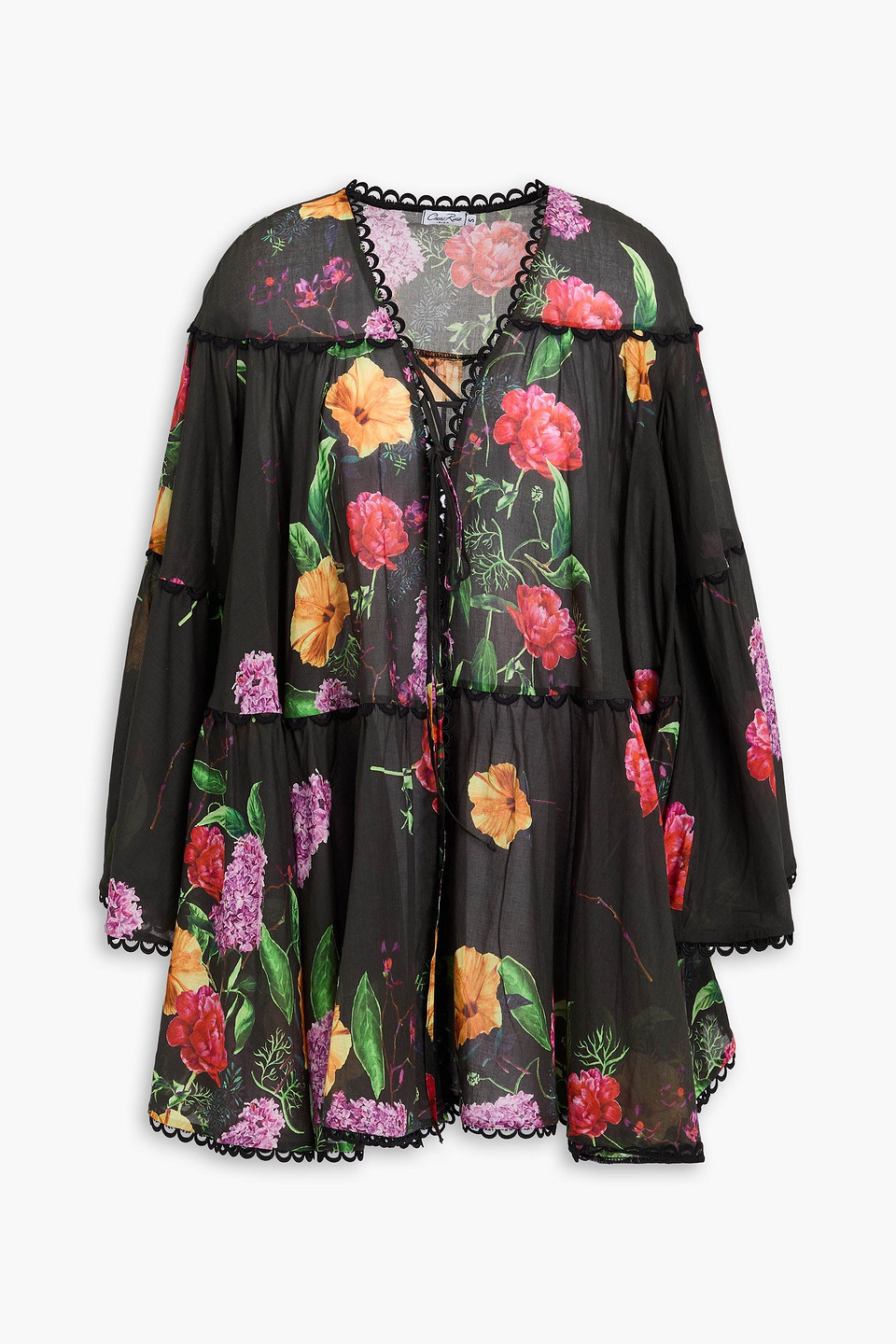 Charo Ruiz Ibiza - Ivet floral-print cotton-blend voile kaftan - Black - S
