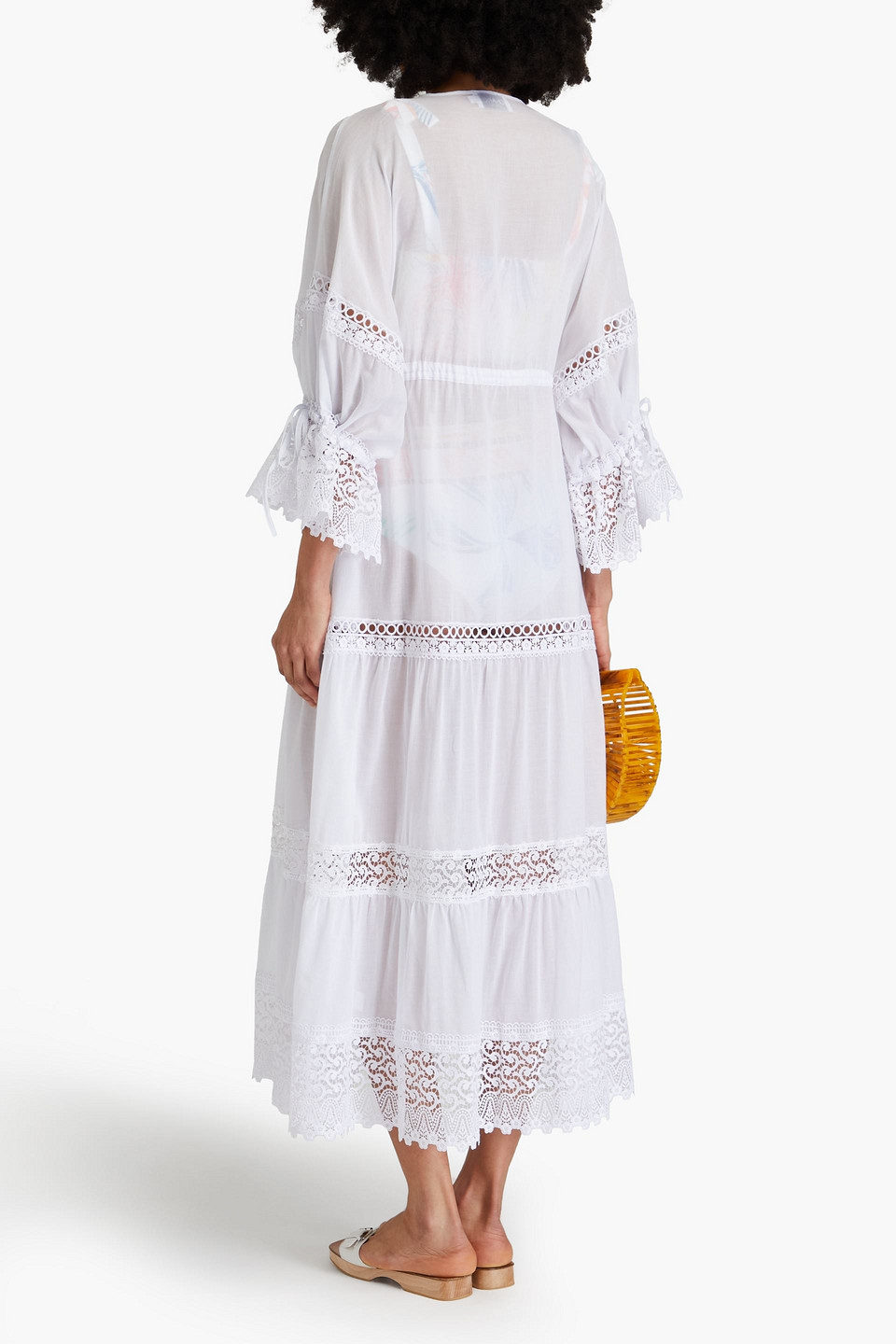 Charo Ruiz Claire Lace-trimmed Cotton-blend Voile Kaftan In White
