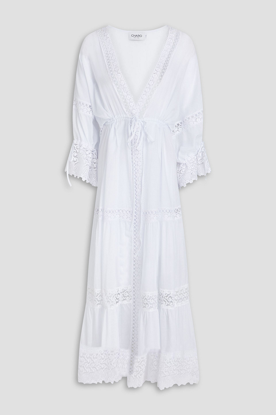 Charo Ruiz Claire Lace-trimmed Cotton-blend Voile Kaftan In White