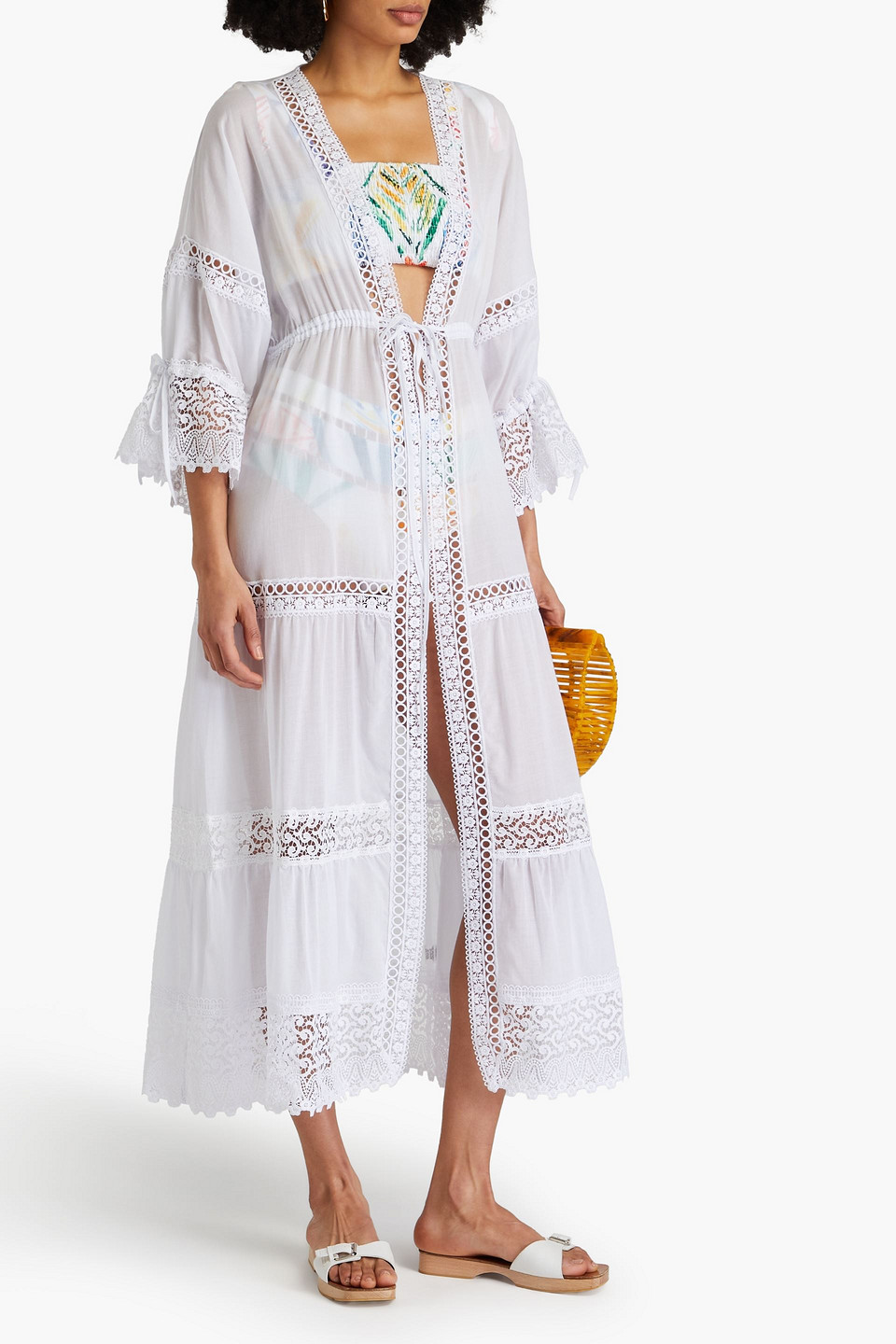Charo Ruiz Claire Lace-trimmed Cotton-blend Voile Kaftan In White