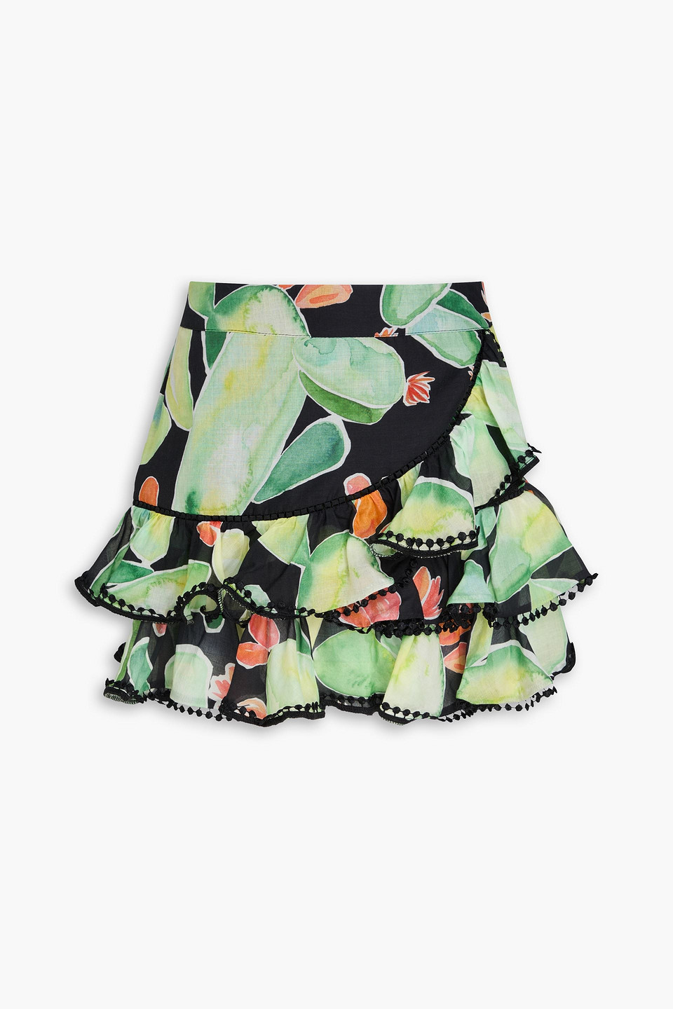 Charo Ruiz Badajoz Ruffled Printed Cotton-blend Voile Mini Skirt In Light Green