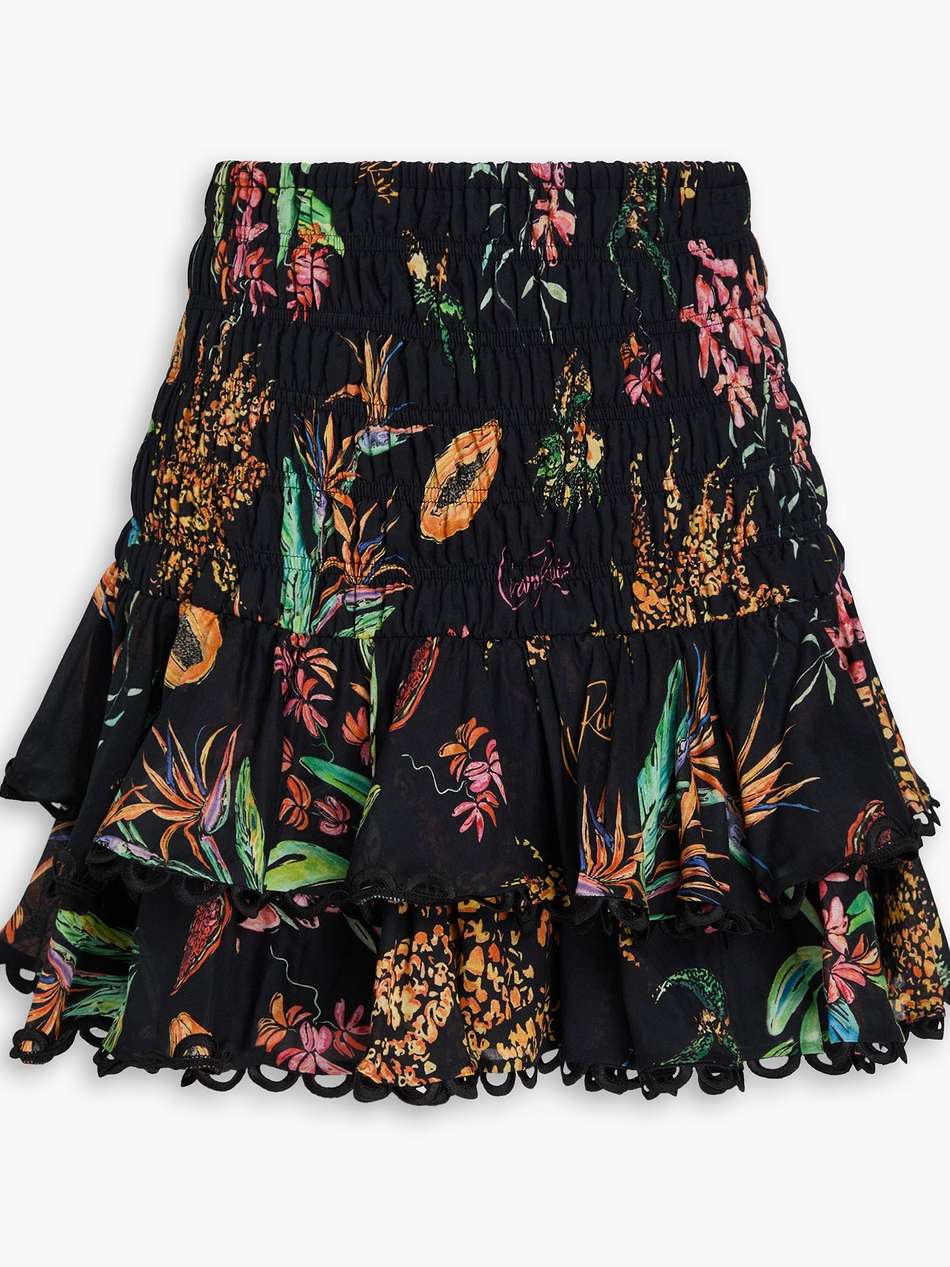 tiered printed cotton-voile mini skirt