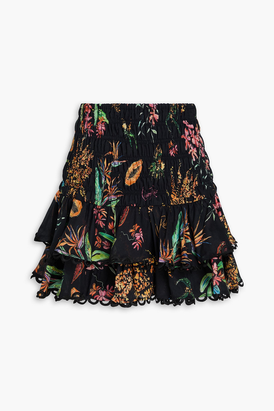 Tiered printed cotton-voile mini skirt