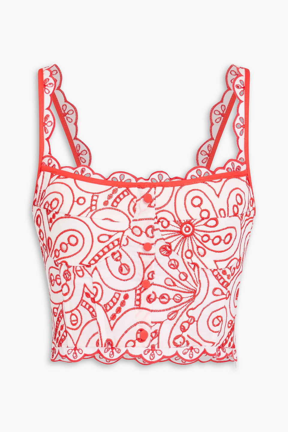 Charo Ruiz Ibiza - Tessa cropped broderie anglaise cotton-blend top - Orange - L