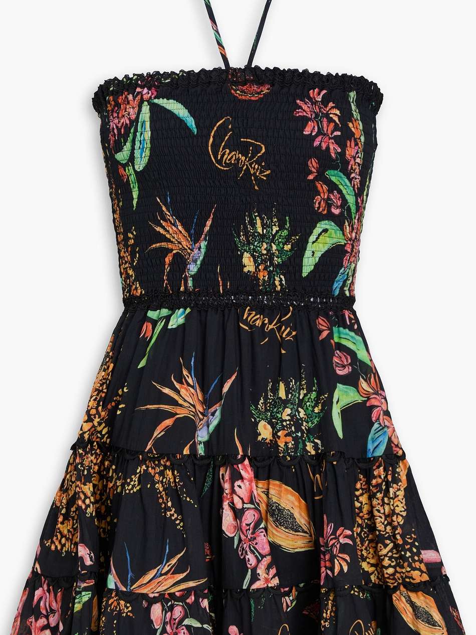 yaca strapless printed cotton-blend voile mini dress