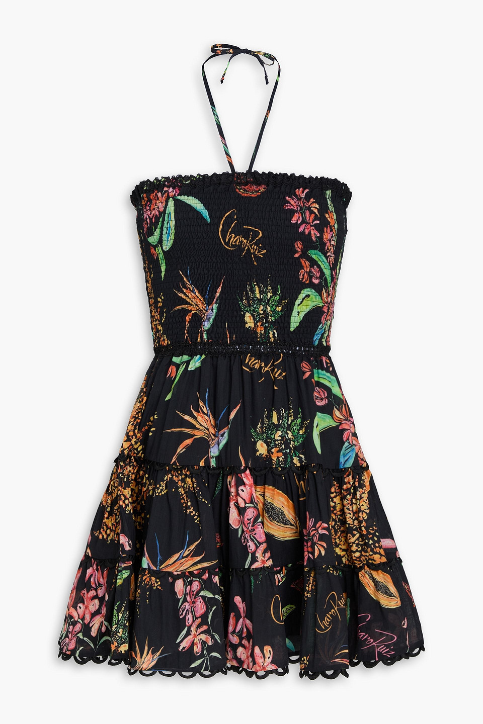Charo Ruiz Yaca Strapless Printed Cotton-blend Voile Mini Dress In Black