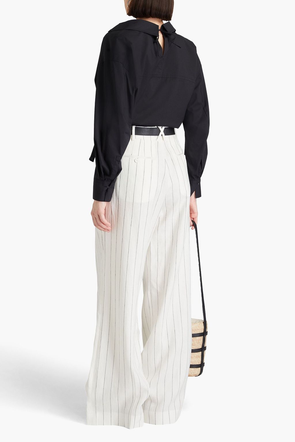 ANOTHER TOMORROW Pleated pinstriped linen wide-leg pants