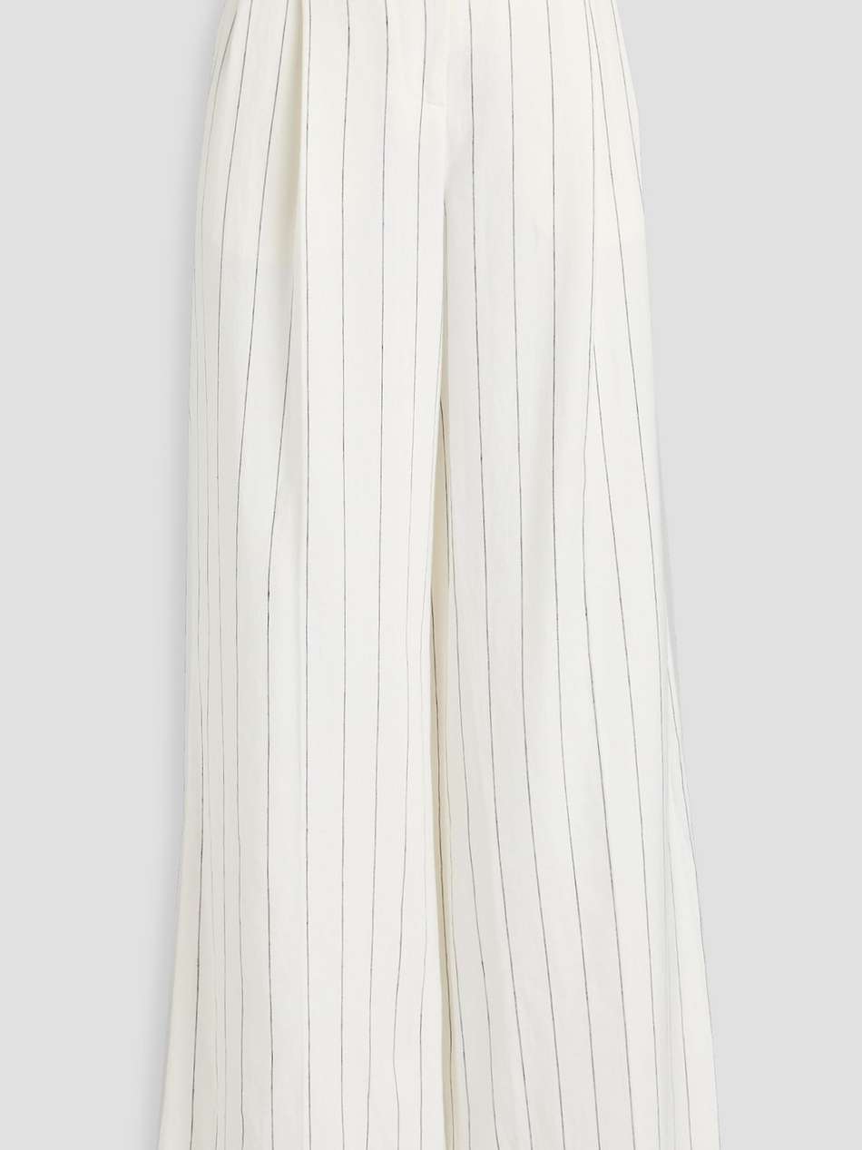 pleated pinstriped linen wide-leg pants
