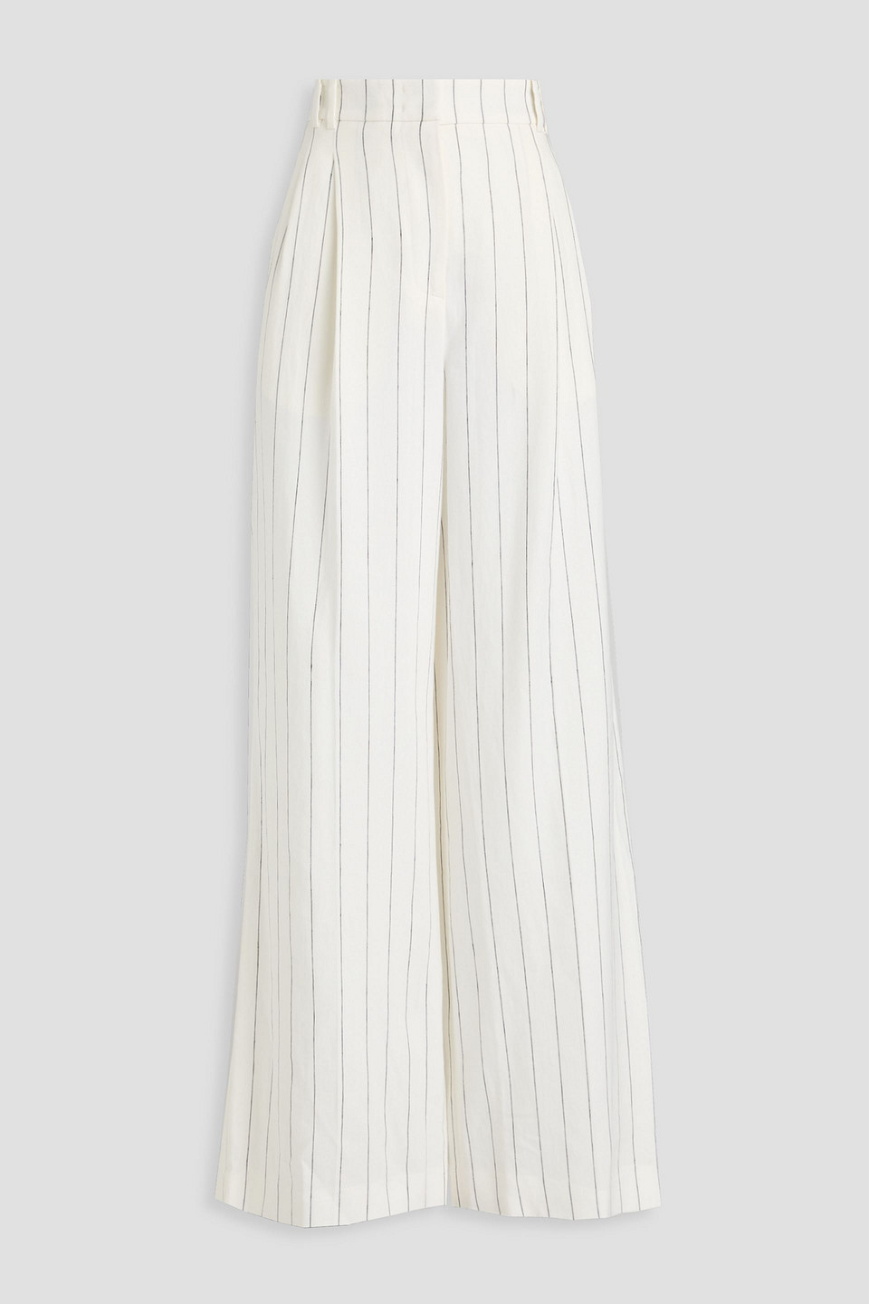 Another Tomorrow Pleated Pinstriped Linen Wide-leg Pants In Off-white