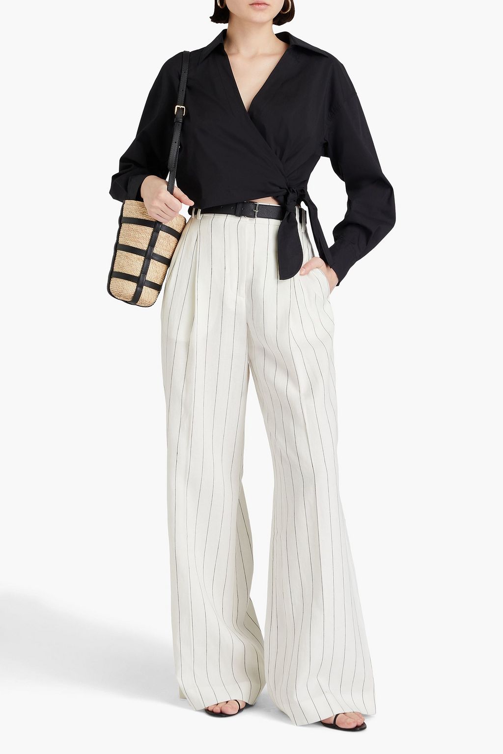ANOTHER TOMORROW Pleated pinstriped linen wide-leg pants