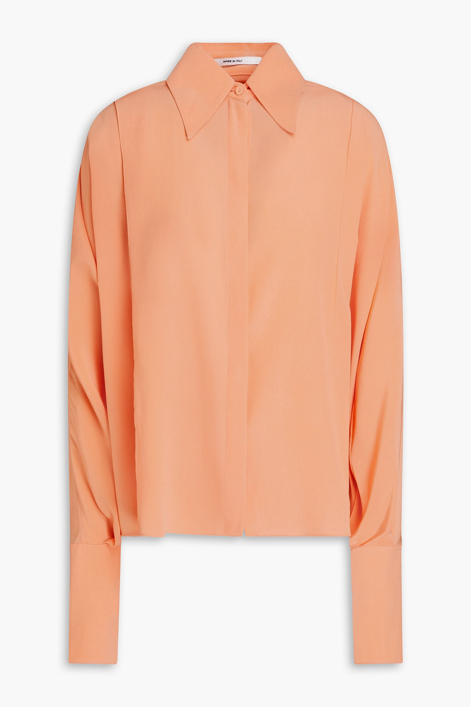 Another Tomorrow Pleated Silk Crepe De Chine Shirt In Orange