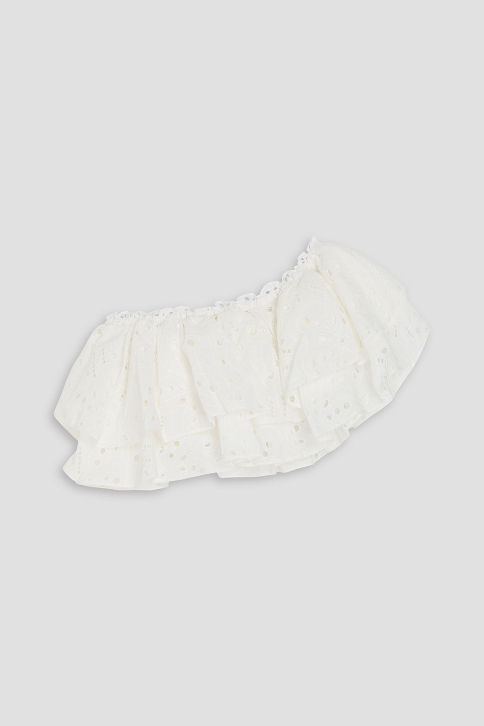 Charo Ruiz Flamingo One-shoulder Ruffled Broderie Anglaise Cotton Top In White