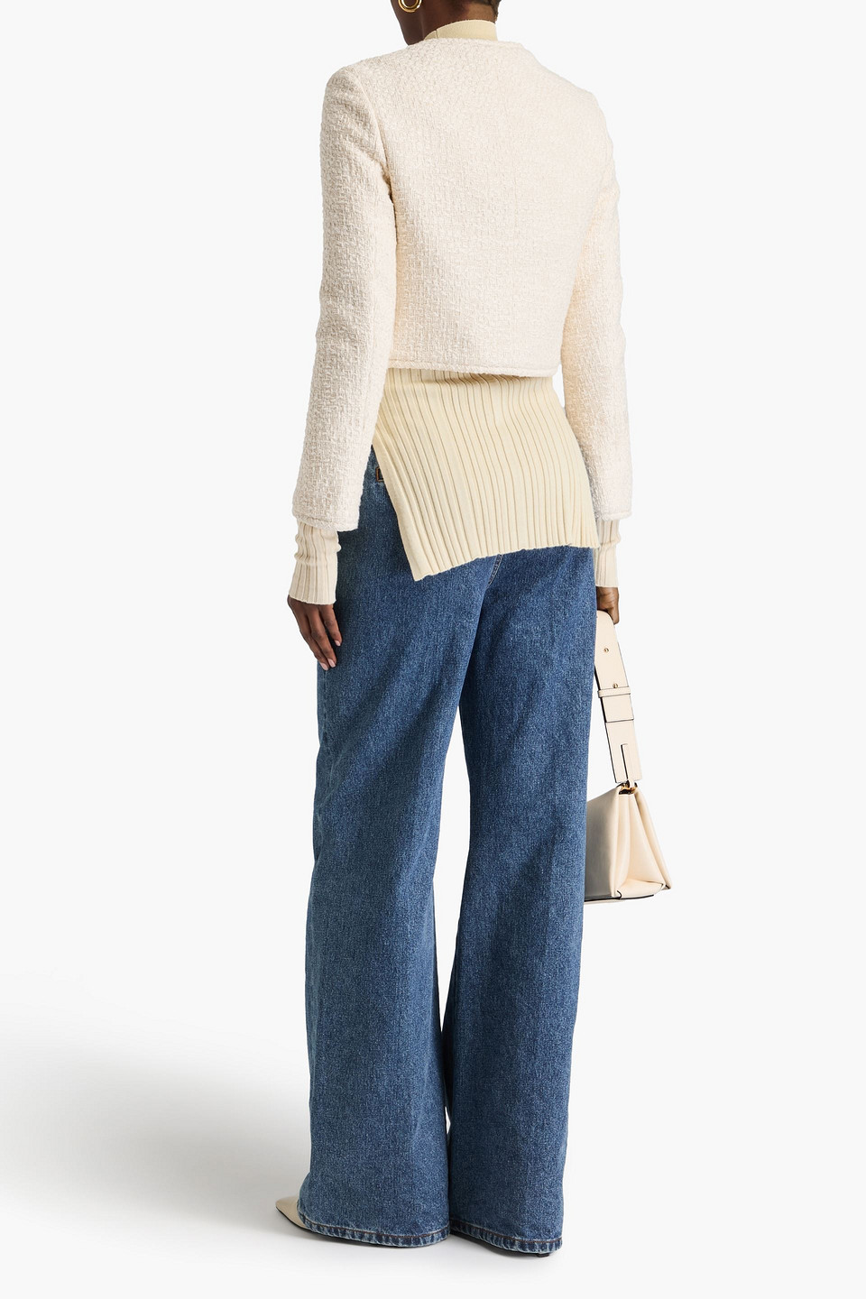 Shop Another Tomorrow Cropped Cotton-tweed Jacket In Cream