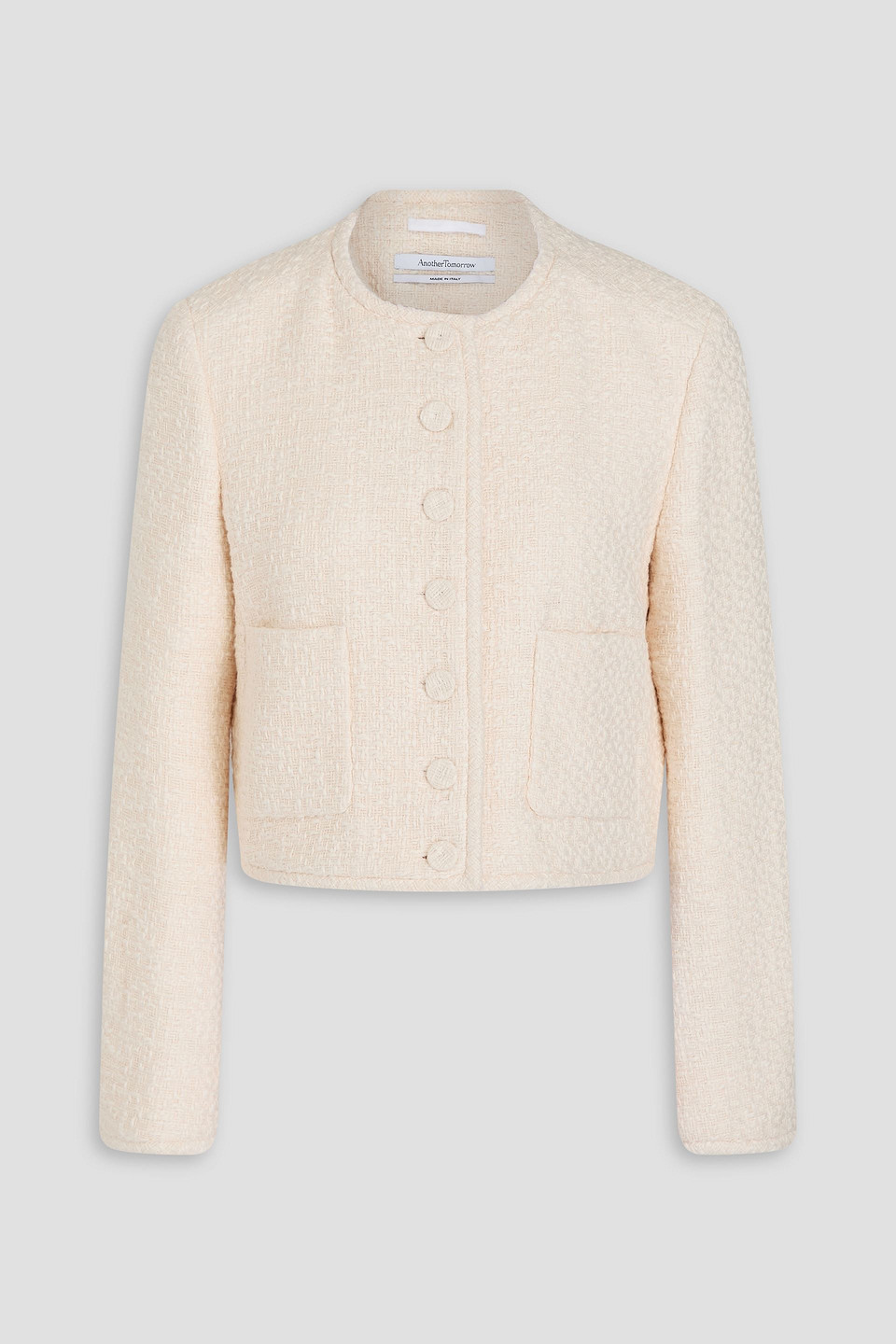 Shop Another Tomorrow Cropped Cotton-tweed Jacket In Cream