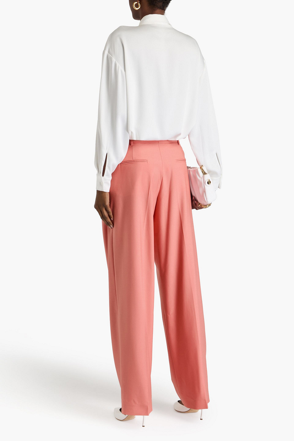 Shop Another Tomorrow Pleated Wool-crepe Wide-leg Pants In Antique Rose