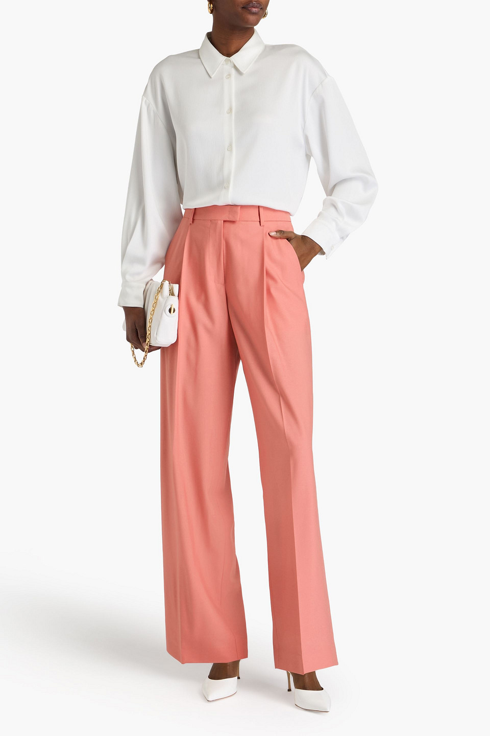 Shop Another Tomorrow Pleated Wool-crepe Wide-leg Pants In Antique Rose