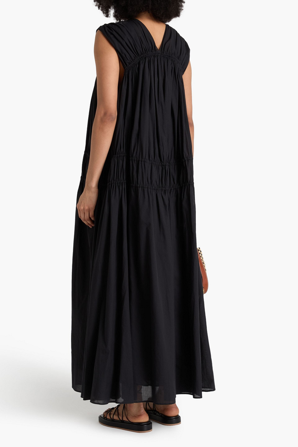  Another Tomorrow - Gerafftes Maxikleid Aus Baumwollmusselin - Schwarz - It 36 