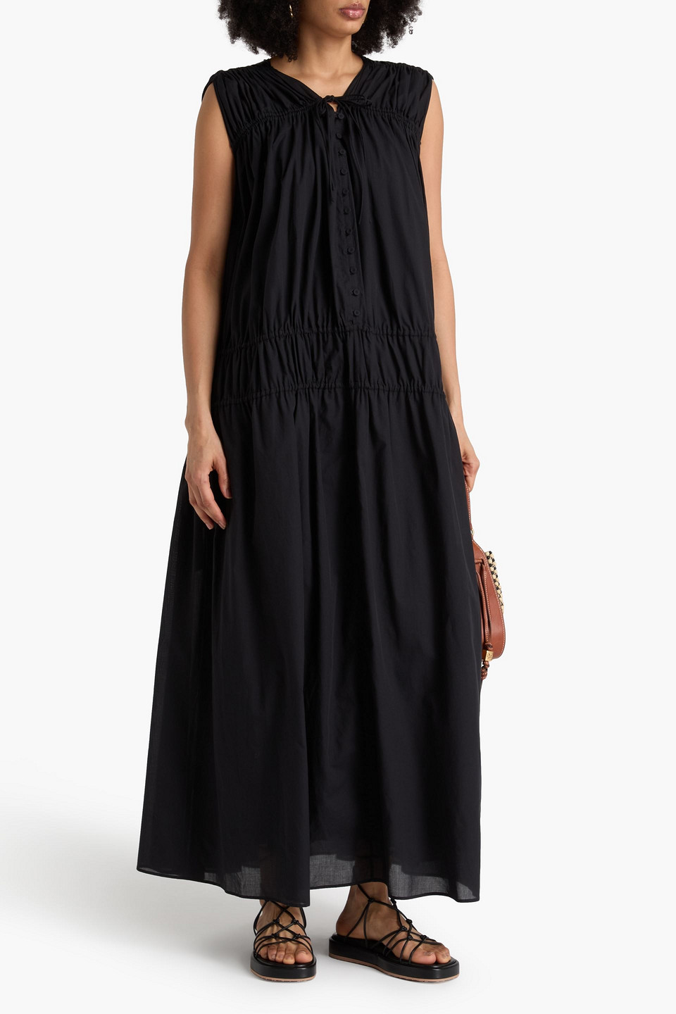  Another Tomorrow - Gerafftes Maxikleid Aus Baumwollmusselin - Schwarz - It 36 