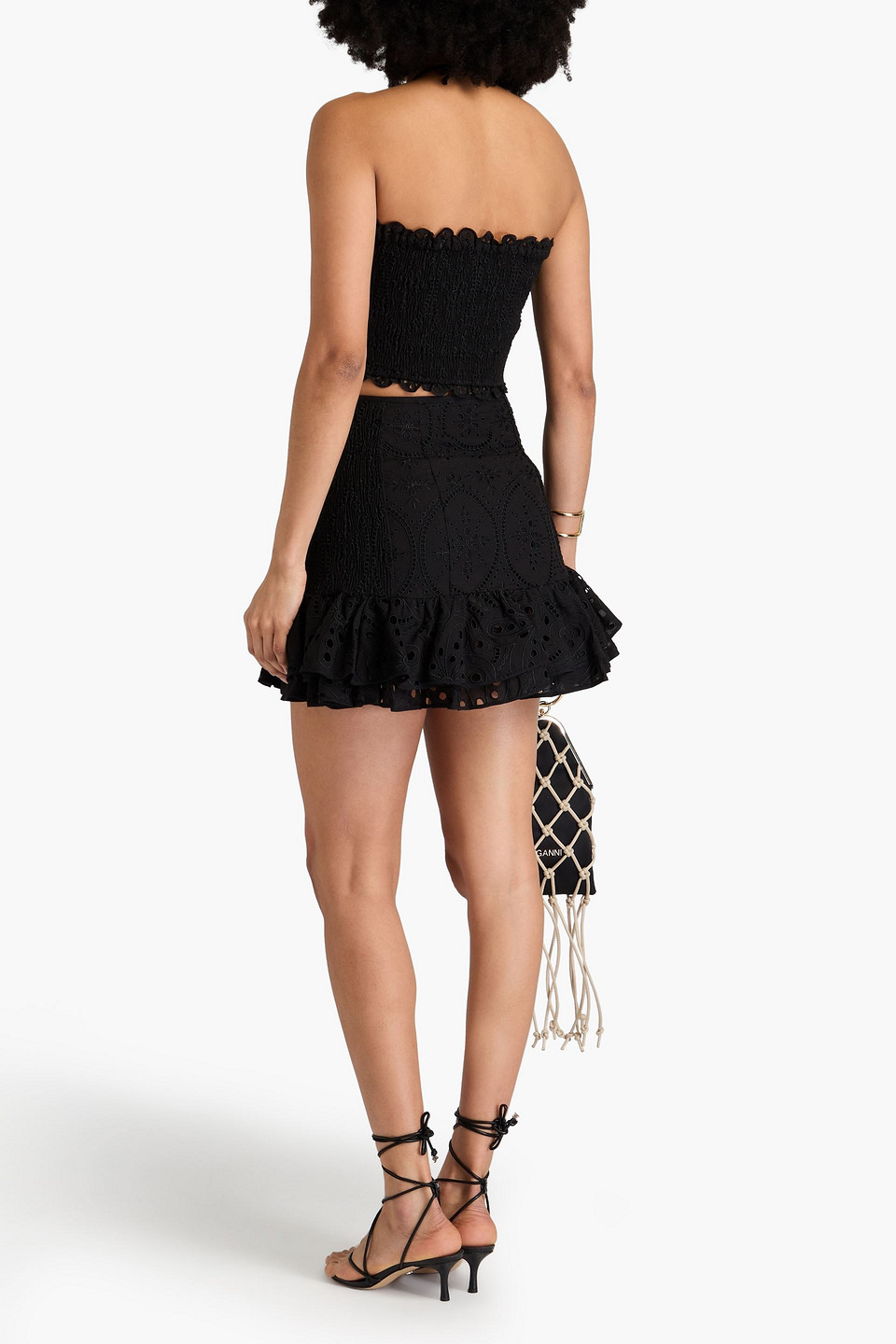 Shop Charo Ruiz Lucrecia Tiered Broderie Anglaise Cotton-blend Mini Skirt In Black