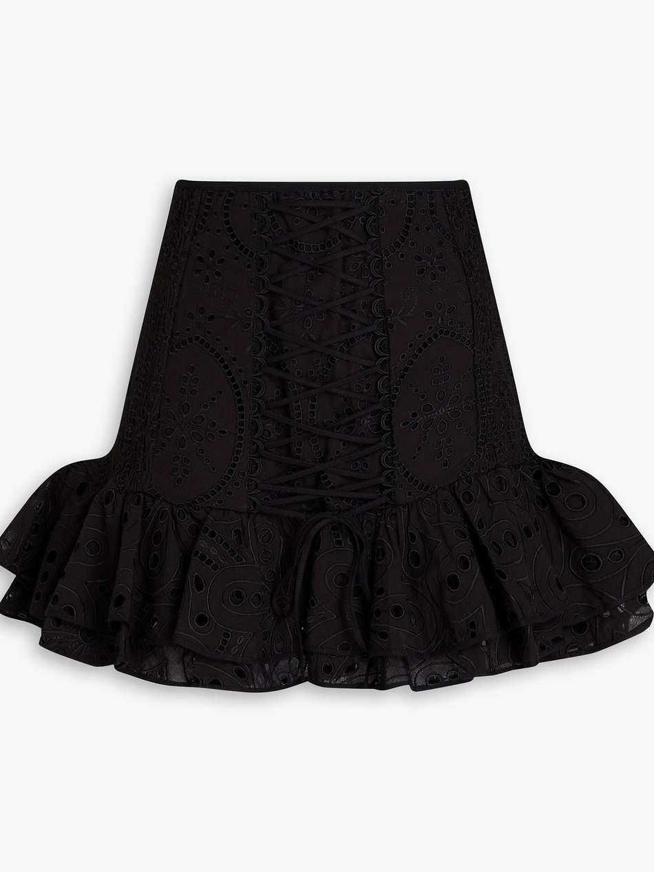 lucrecia tiered broderie anglaise cotton-blend mini skirt
