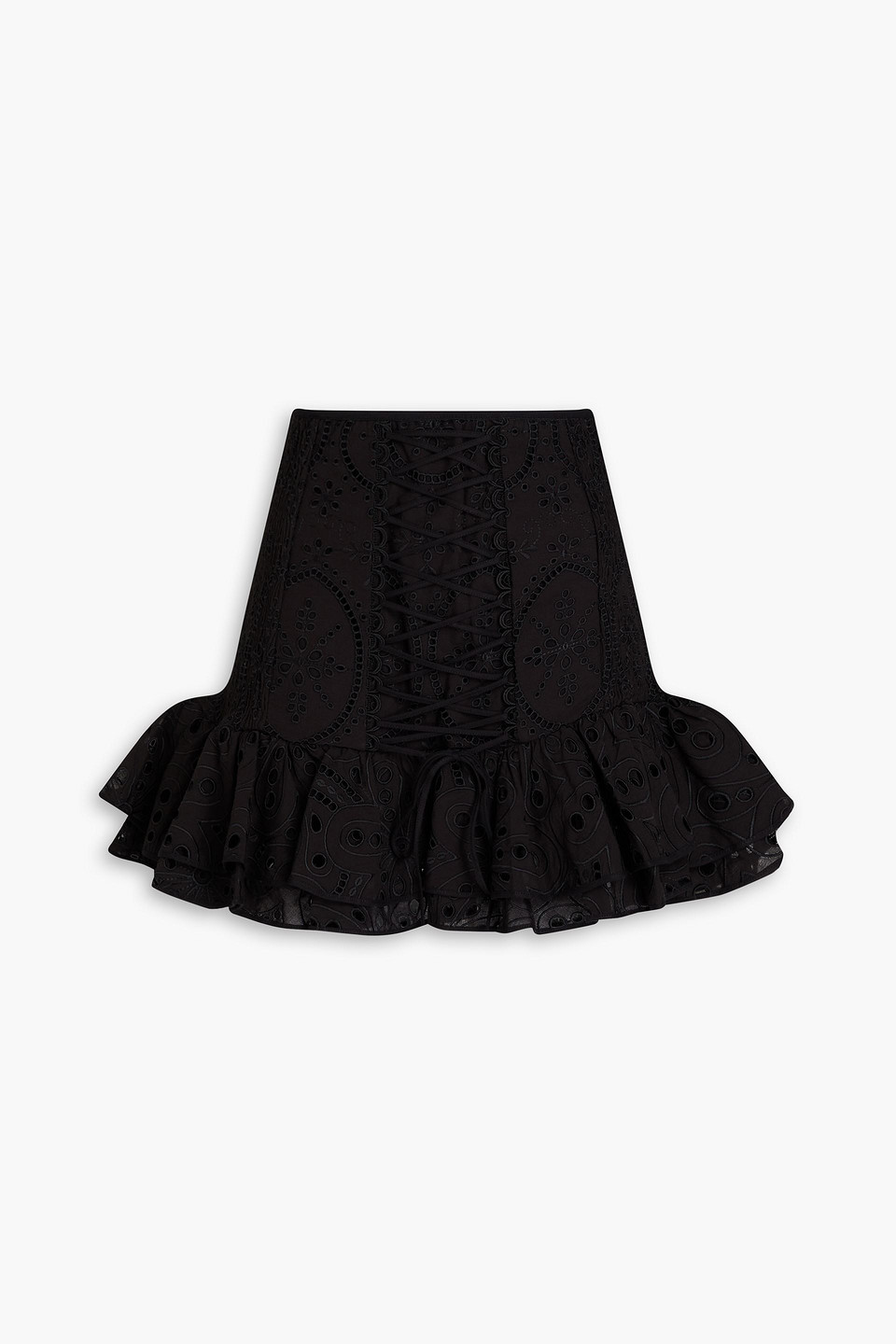 Charo Ruiz Lucrecia Tiered Broderie Anglaise Cotton-blend Mini Skirt In Black