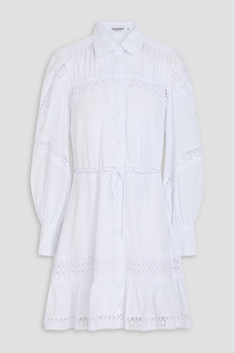 Charo Ruiz Daniela Gathered Cotton-blend Voile Mini Shirt Dress In White