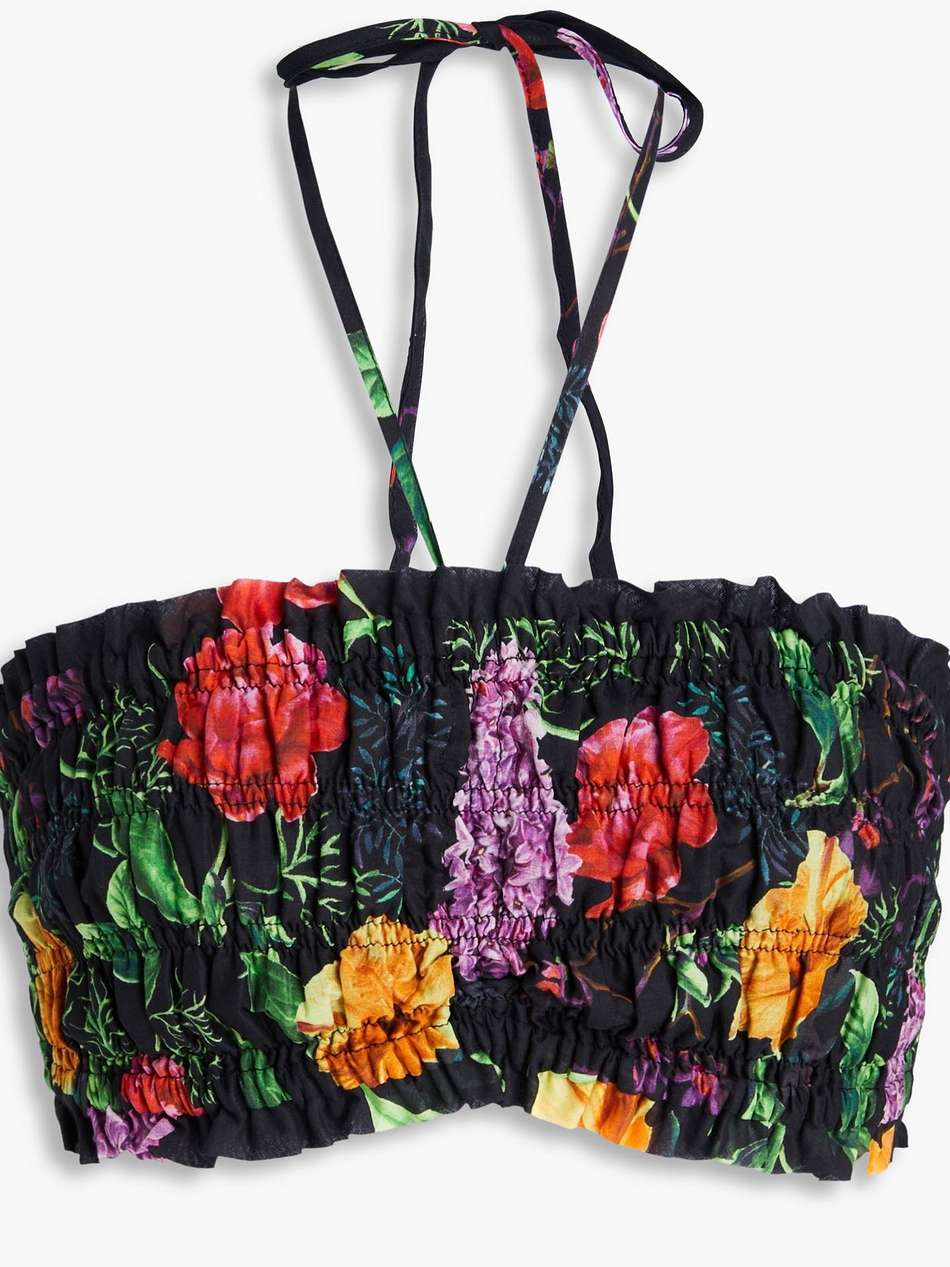 leta cropped floral-print cotton-blend voile halterneck top