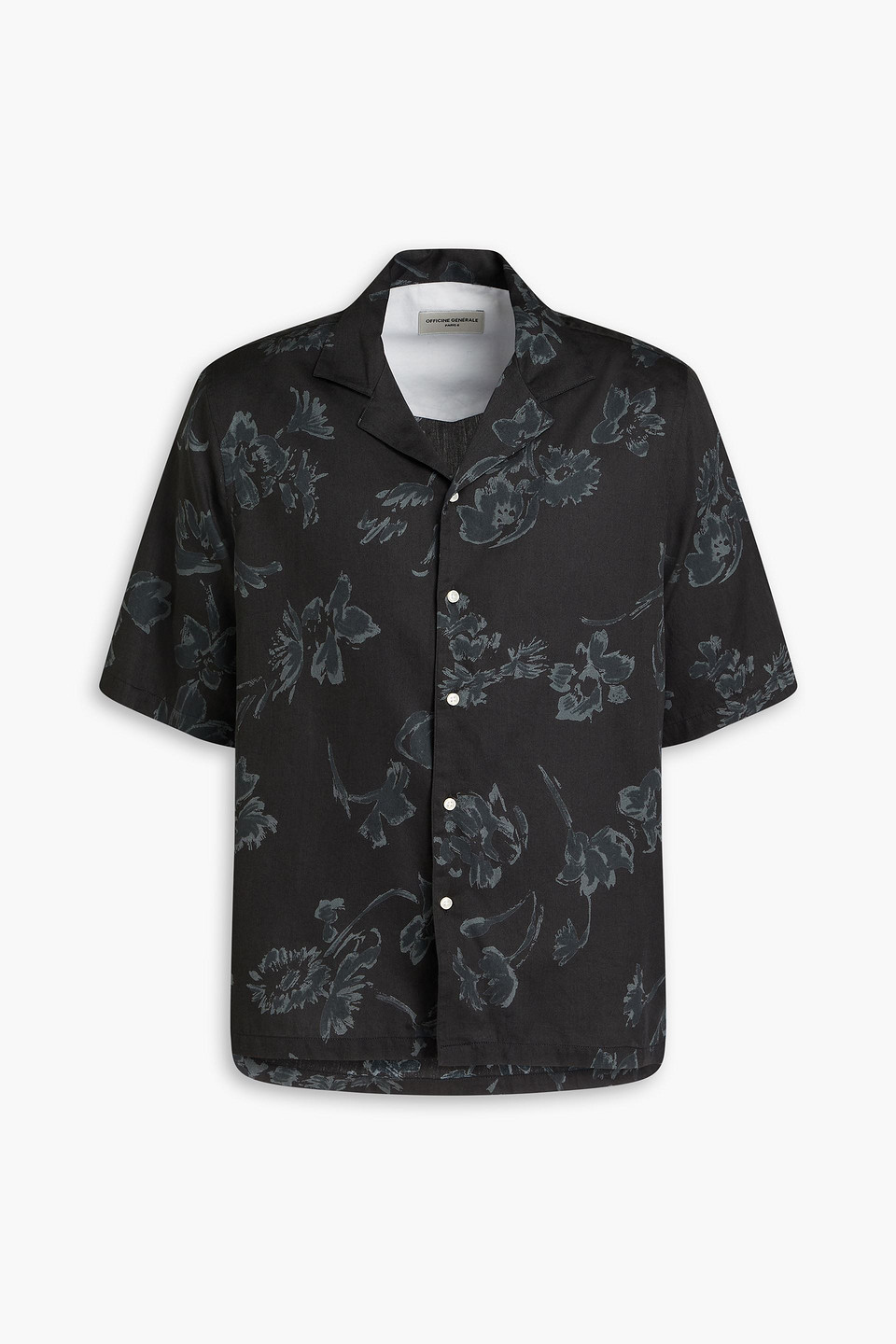 Officine Generale Eren Hemd Aus Baumwoll-twill Mit Floralem Print In Schwarz