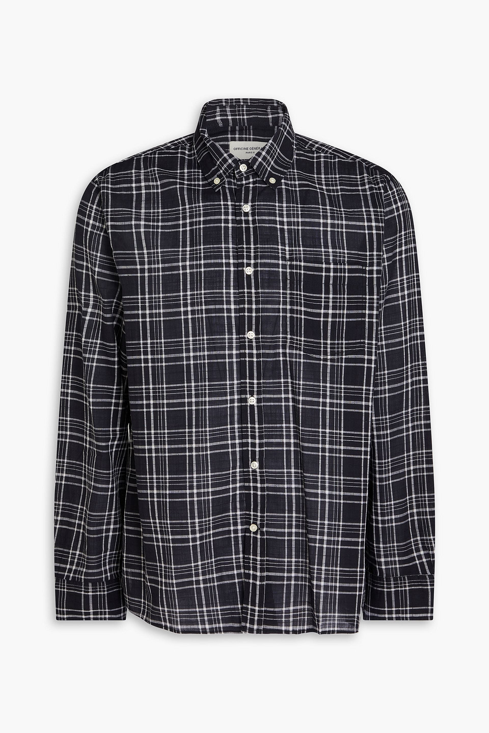 Officine Generale Arsene Kariertes Hemd Aus Baumwoll-jacquard In Schwarz