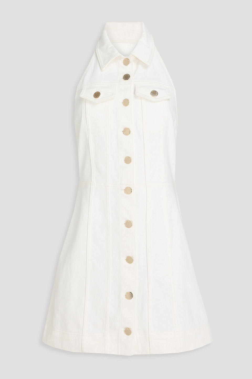 Alice And Olivia Kendall Denim Halterneck Mini Dress In Off-white