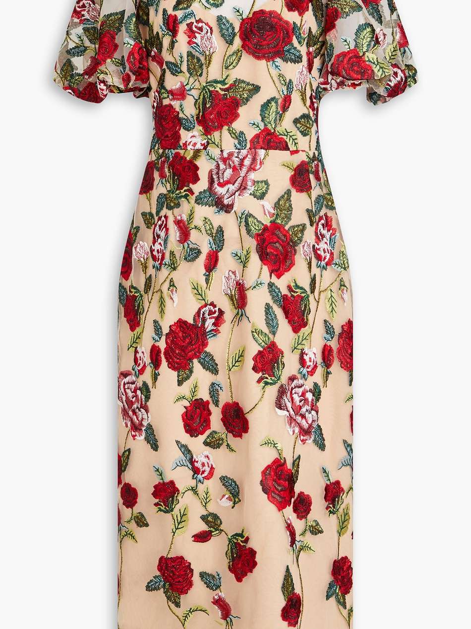 embroidered tulle midi dress