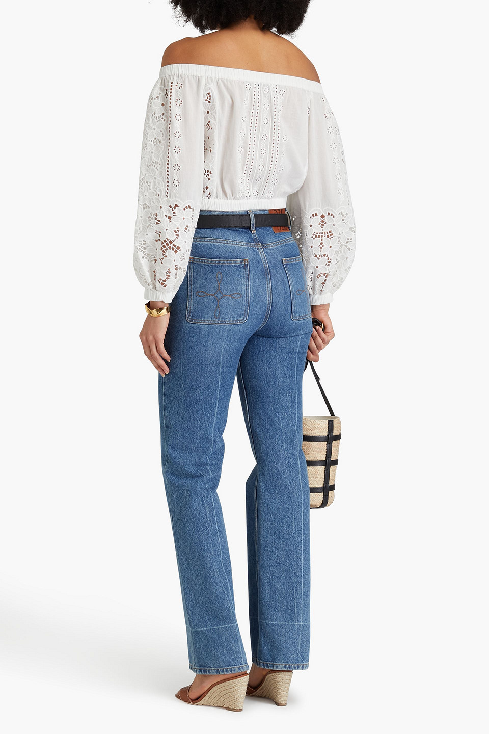 Shop Alice And Olivia Ivy Off-the-shoulder Tie-front Broderie Anglaise Cotton Top In Off-white